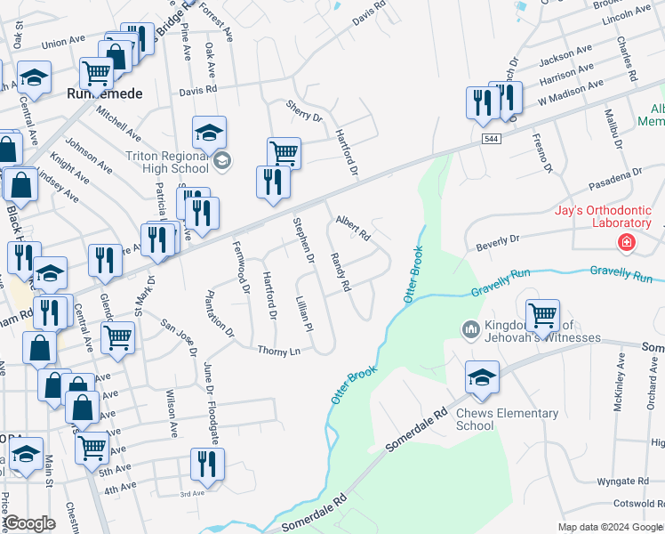 map of restaurants, bars, coffee shops, grocery stores, and more near 21 Randy Road in Gloucester Township