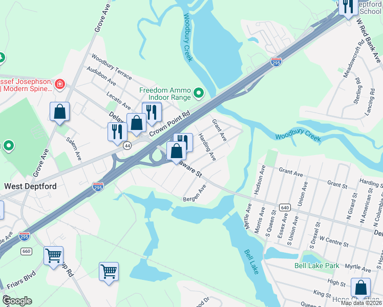 map of restaurants, bars, coffee shops, grocery stores, and more near 258 N Middlesex Ct in West Deptford