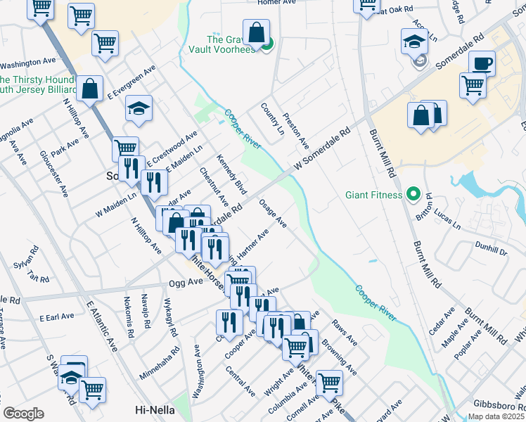 map of restaurants, bars, coffee shops, grocery stores, and more near 17 Osage Avenue in Somerdale