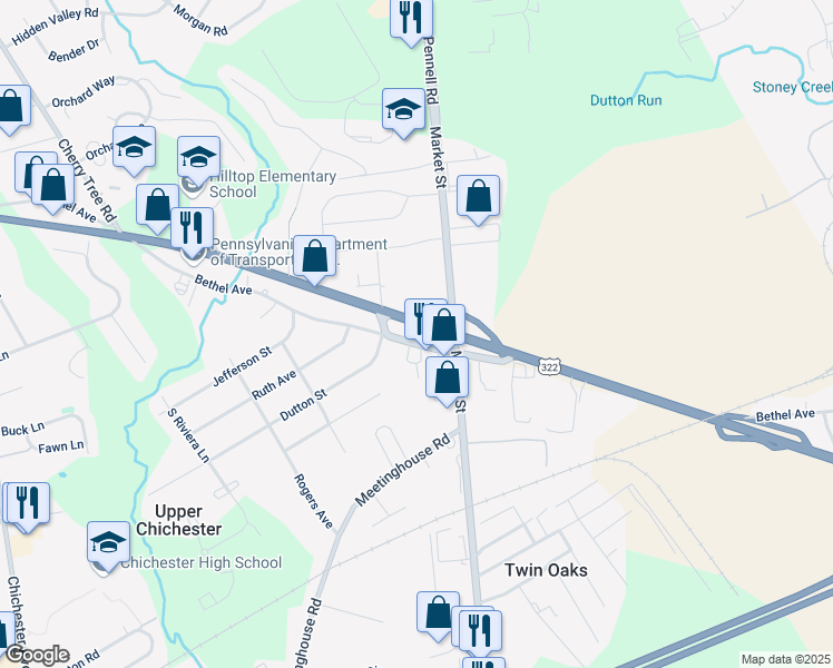 map of restaurants, bars, coffee shops, grocery stores, and more near 511 Bethel Avenue in Aston