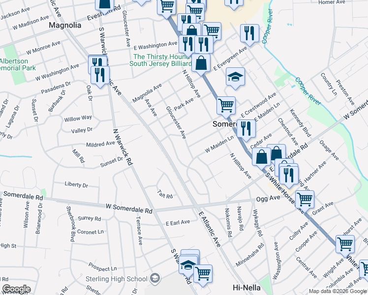 map of restaurants, bars, coffee shops, grocery stores, and more near 307 Gloucester Avenue in Somerdale