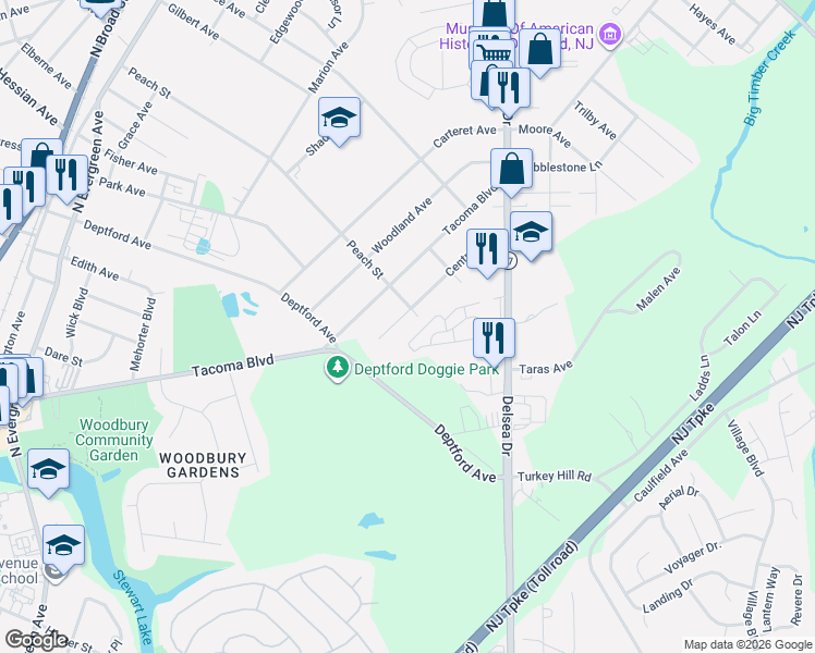 map of restaurants, bars, coffee shops, grocery stores, and more near 635 Central Ave in Westville