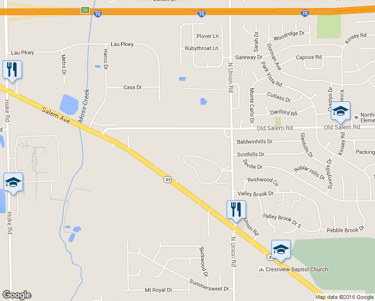 map of restaurants, bars, coffee shops, grocery stores, and more near 5075 Crescent Ridge Drive in Clayton