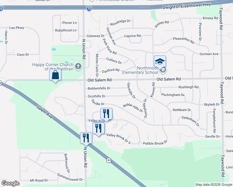 map of restaurants, bars, coffee shops, grocery stores, and more near 4859 Scothills Drive in Englewood