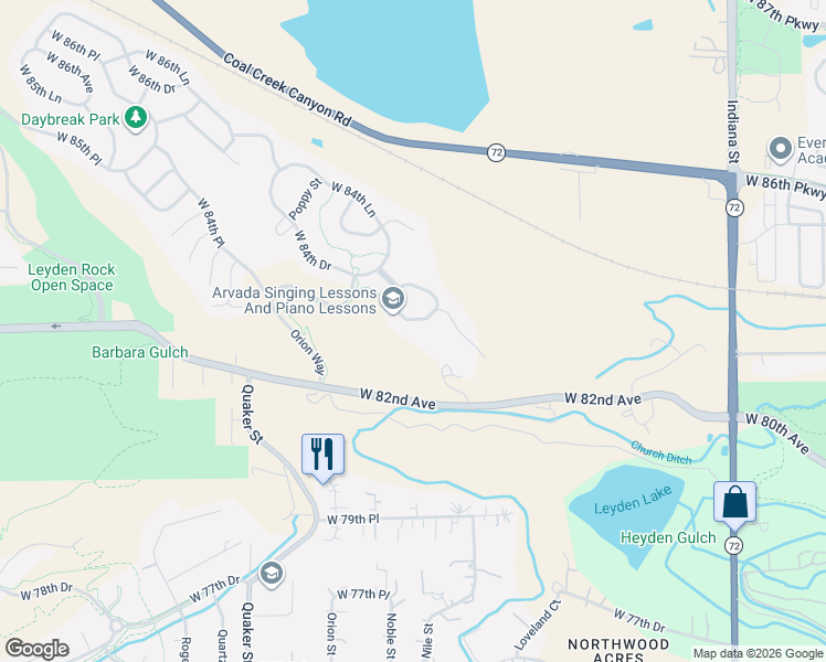 map of restaurants, bars, coffee shops, grocery stores, and more near 15778 West 83rd Avenue in Arvada