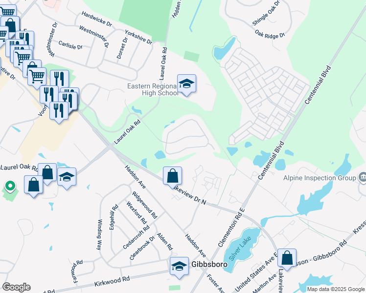 map of restaurants, bars, coffee shops, grocery stores, and more near 56 Festival Dr in Voorhees