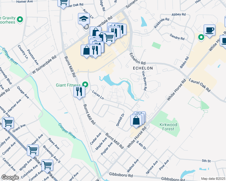 map of restaurants, bars, coffee shops, grocery stores, and more near 4207 Babe Court in Voorhees Township
