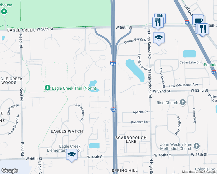 map of restaurants, bars, coffee shops, grocery stores, and more near 5234 Tufton Dr in Indianapolis