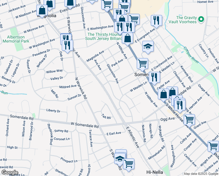 map of restaurants, bars, coffee shops, grocery stores, and more near 315 Ava Avenue in Somerdale