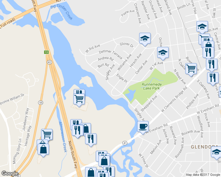 map of restaurants, bars, coffee shops, grocery stores, and more near 809 Hirsch Avenue in Runnemede