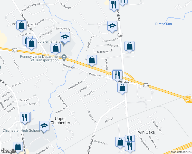 map of restaurants, bars, coffee shops, grocery stores, and more near 704 Bethel Avenue in Aston