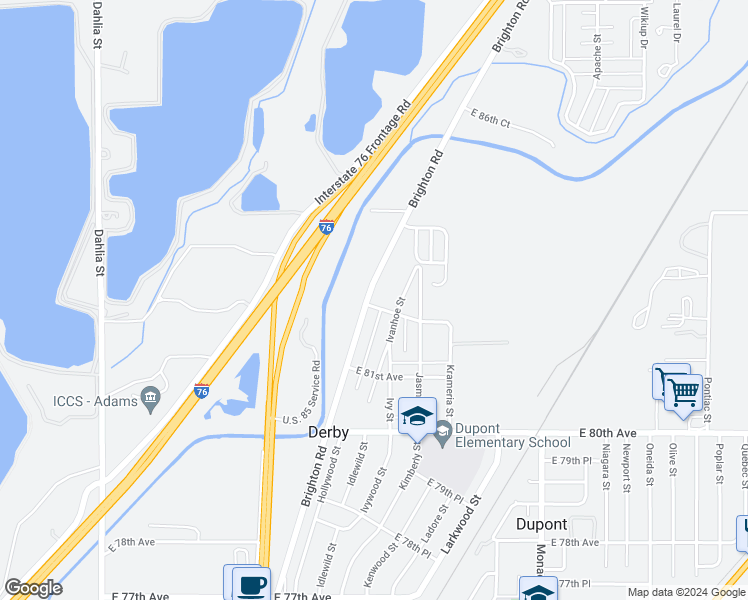 map of restaurants, bars, coffee shops, grocery stores, and more near 8211 East 82nd Avenue in Commerce City