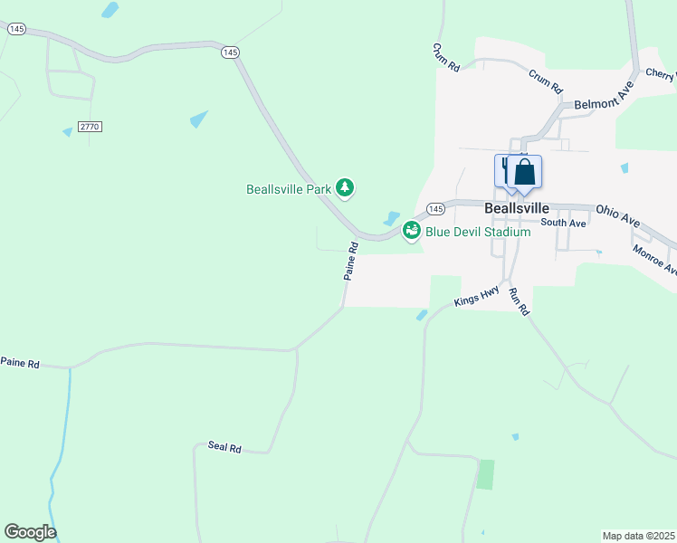 map of restaurants, bars, coffee shops, grocery stores, and more near 52032 Township Road 127 in Beallsville