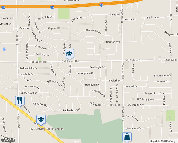 map of restaurants, bars, coffee shops, grocery stores, and more near 6836 Packingham Drive in Englewood