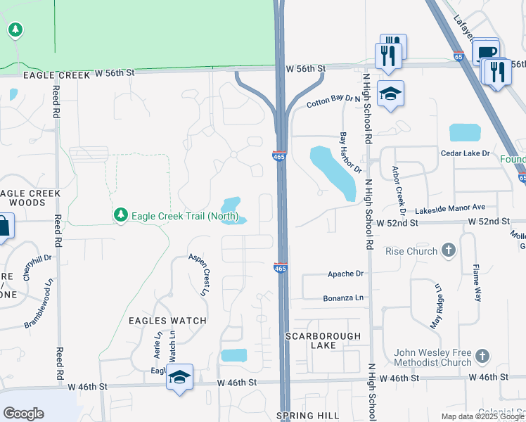 map of restaurants, bars, coffee shops, grocery stores, and more near 5234 Tufton Drive in Indianapolis