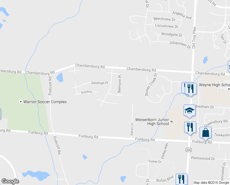 map of restaurants, bars, coffee shops, grocery stores, and more near 4665 Hialeah Park in Dayton