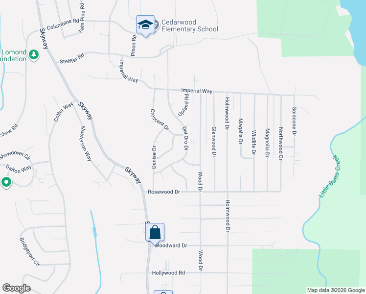 map of restaurants, bars, coffee shops, grocery stores, and more near 14795 Del Oro Drive in Magalia