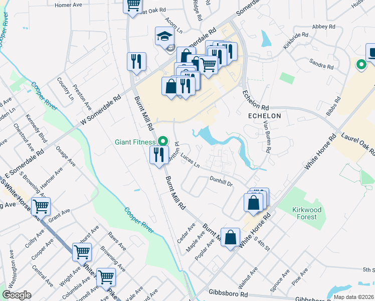 map of restaurants, bars, coffee shops, grocery stores, and more near 608 Britton Place in Voorhees Township