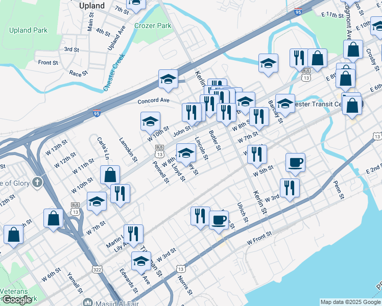 map of restaurants, bars, coffee shops, grocery stores, and more near 927 West 8th Street in Chester