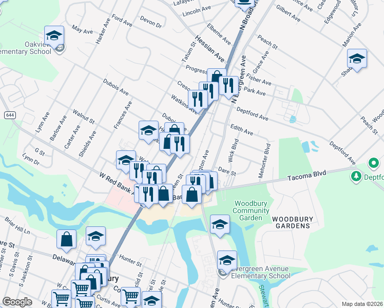 map of restaurants, bars, coffee shops, grocery stores, and more near 26 Dare Street in Woodbury