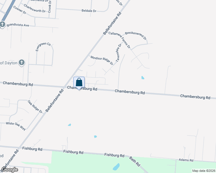 map of restaurants, bars, coffee shops, grocery stores, and more near 7415 Chambersburg Road in Huber Heights
