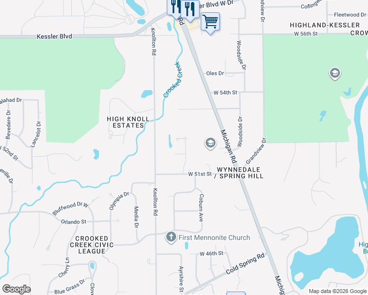 map of restaurants, bars, coffee shops, grocery stores, and more near in Indianapolis