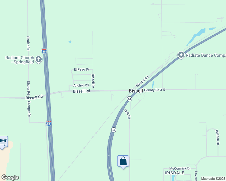 map of restaurants, bars, coffee shops, grocery stores, and more near 3526-3608 County Road 3 North in Springfield