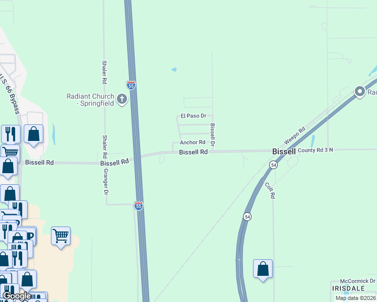 map of restaurants, bars, coffee shops, grocery stores, and more near 3298 Bissell Road in Springfield