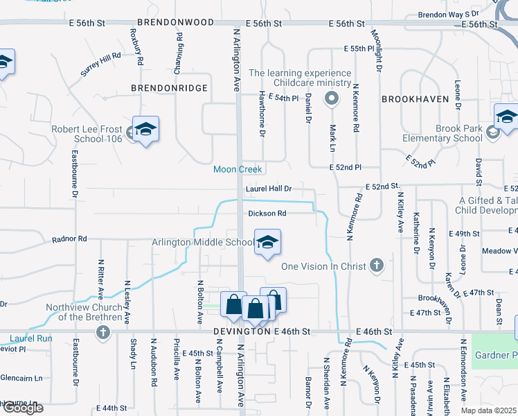map of restaurants, bars, coffee shops, grocery stores, and more near 6028 Dickson Road in Indianapolis