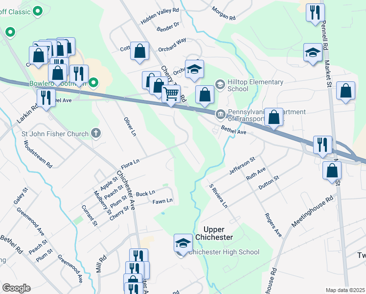 map of restaurants, bars, coffee shops, grocery stores, and more near 3998 Riviera Drive in Marcus Hook