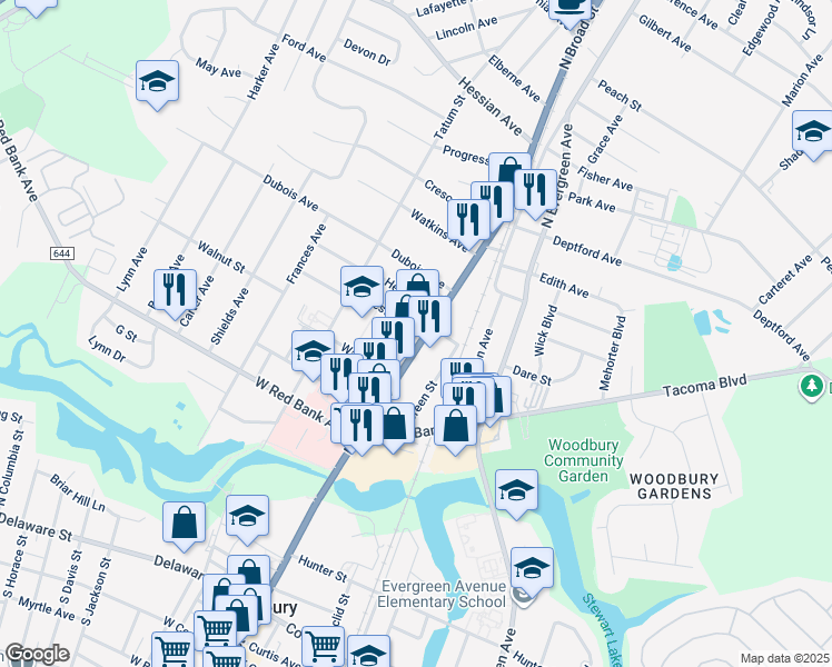 map of restaurants, bars, coffee shops, grocery stores, and more near in Woodbury
