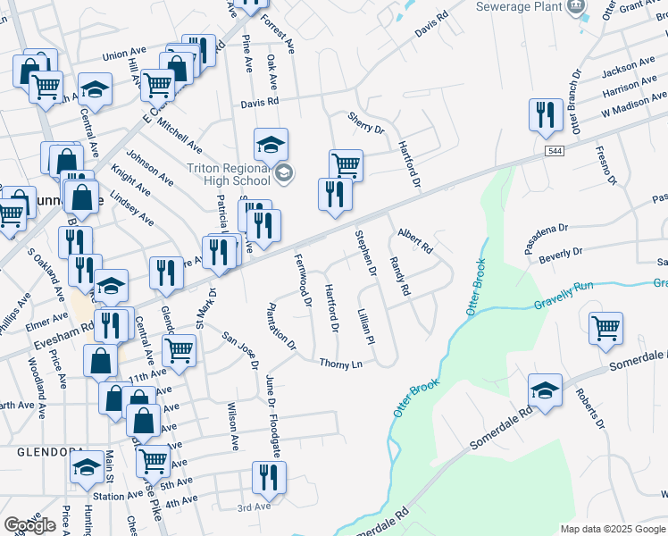 map of restaurants, bars, coffee shops, grocery stores, and more near 508 Betsy Drive in Camden County