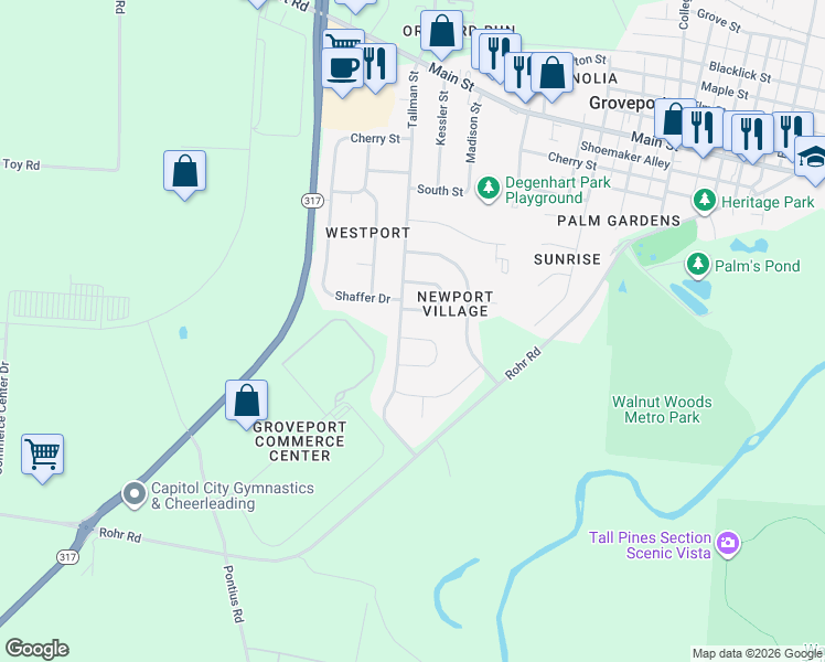 map of restaurants, bars, coffee shops, grocery stores, and more near 436 Voyager Drive in Groveport