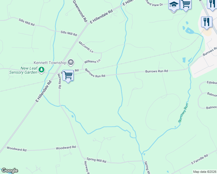 map of restaurants, bars, coffee shops, grocery stores, and more near 812 Burrows Run Road in Chadds Ford