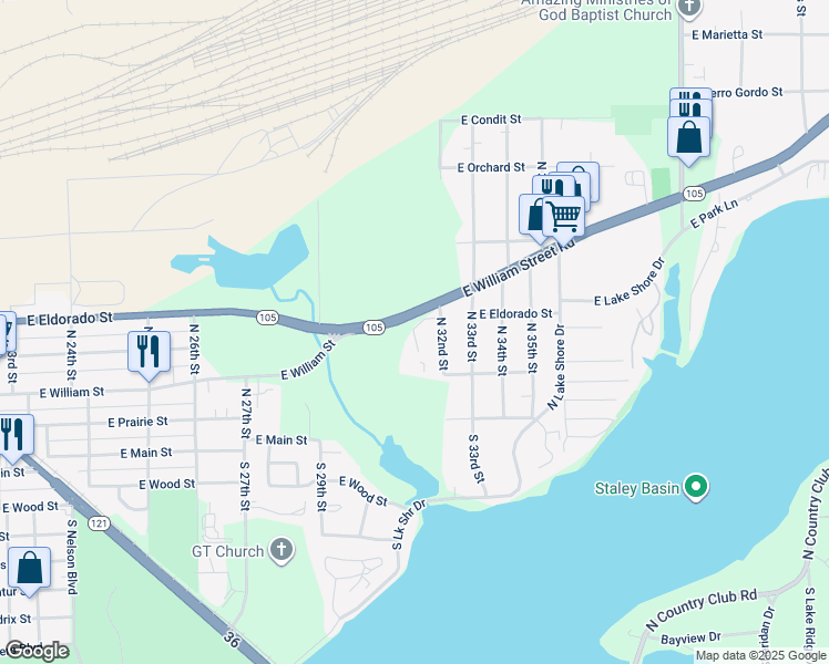 map of restaurants, bars, coffee shops, grocery stores, and more near 434 Woodside Trail in Decatur