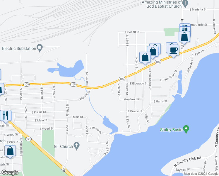 map of restaurants, bars, coffee shops, grocery stores, and more near 441 Woodside Trail in Decatur