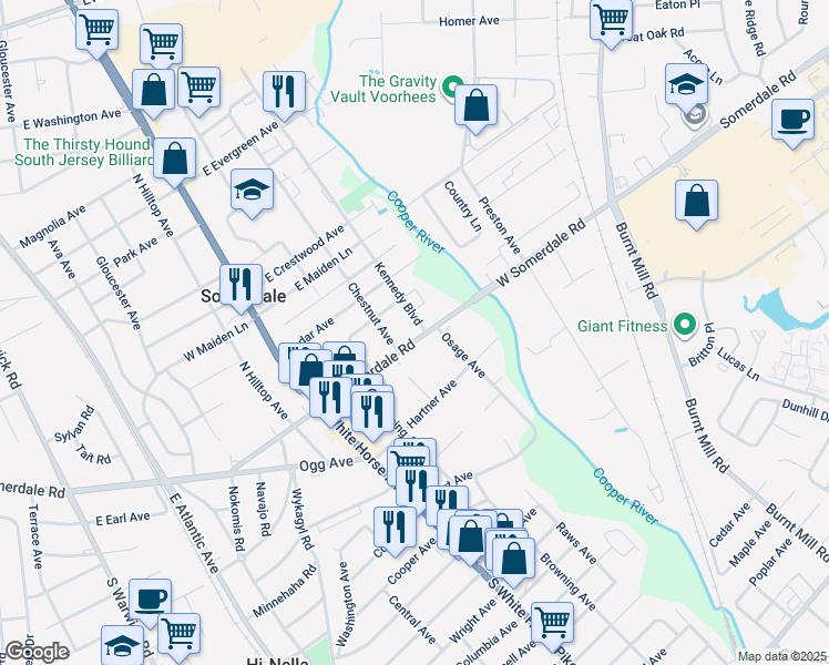 map of restaurants, bars, coffee shops, grocery stores, and more near 218 East Somerdale Road in Somerdale