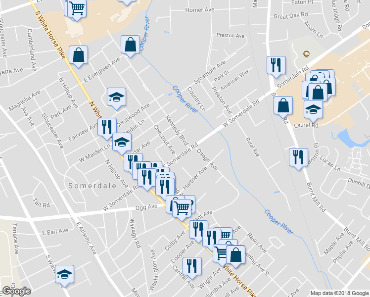 map of restaurants, bars, coffee shops, grocery stores, and more near 218 East Somerdale Road in Somerdale