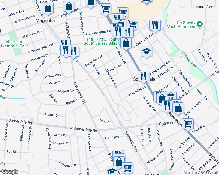 map of restaurants, bars, coffee shops, grocery stores, and more near 315 Ava Avenue in Somerdale