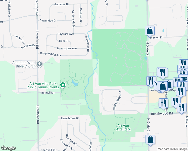 map of restaurants, bars, coffee shops, grocery stores, and more near 3161 Autumn Ridge Court in Dayton