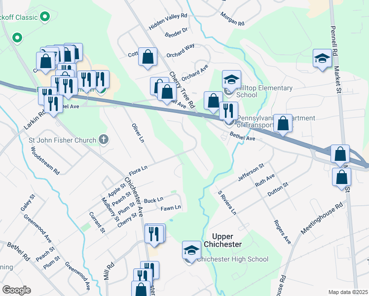 map of restaurants, bars, coffee shops, grocery stores, and more near 3998 Riviera Drive in Marcus Hook