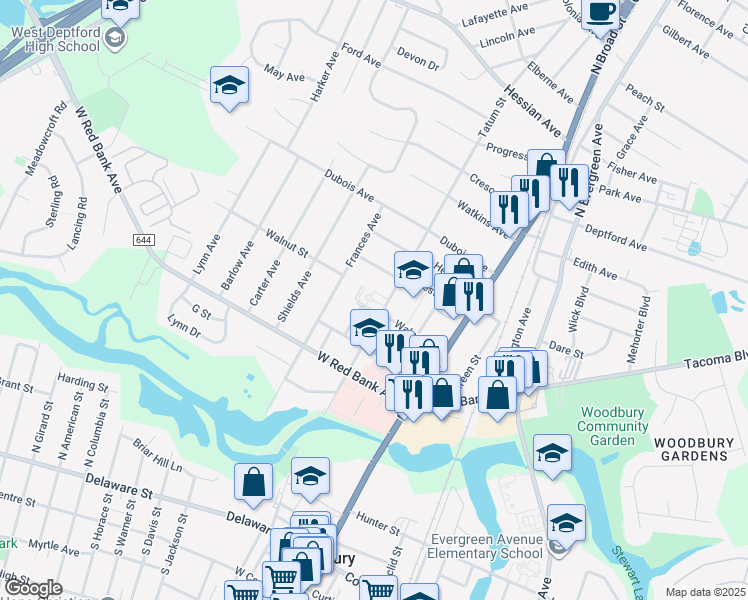 map of restaurants, bars, coffee shops, grocery stores, and more near 518 Page Street in Woodbury