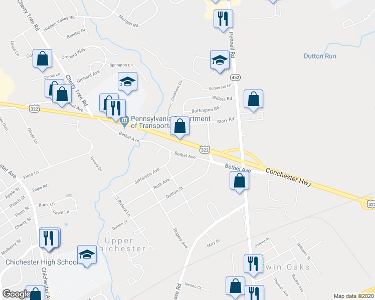 map of restaurants, bars, coffee shops, grocery stores, and more near 704 Bethel Avenue in Aston