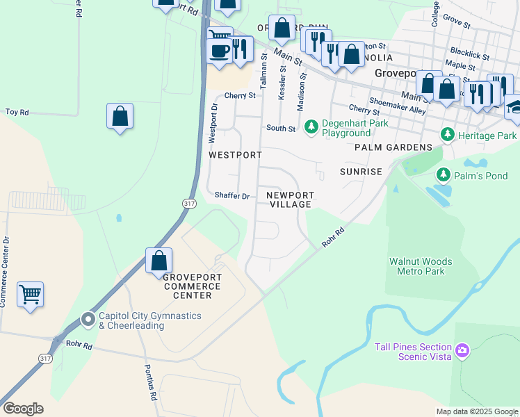 map of restaurants, bars, coffee shops, grocery stores, and more near 487 Tallman Street in Groveport