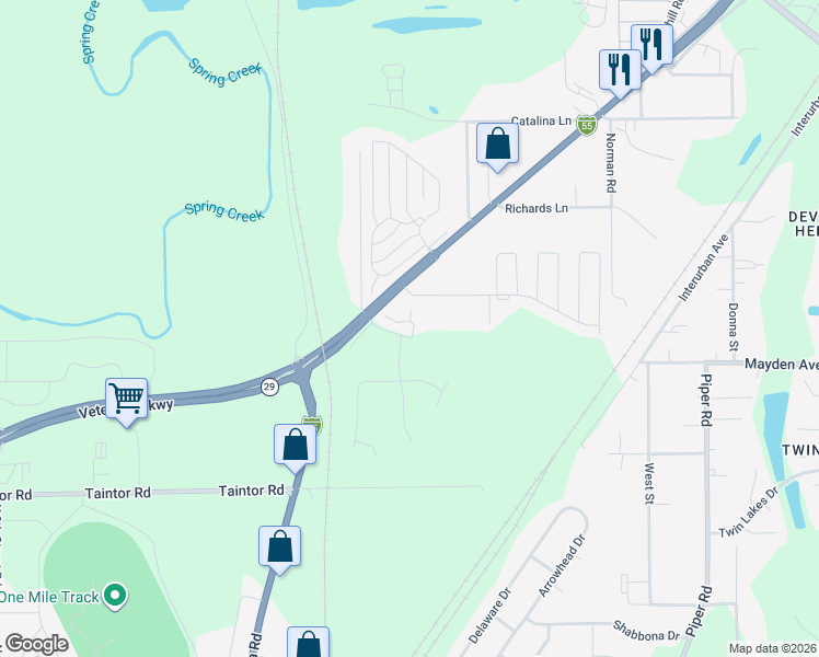 map of restaurants, bars, coffee shops, grocery stores, and more near 3 Sycamore Row in Springfield