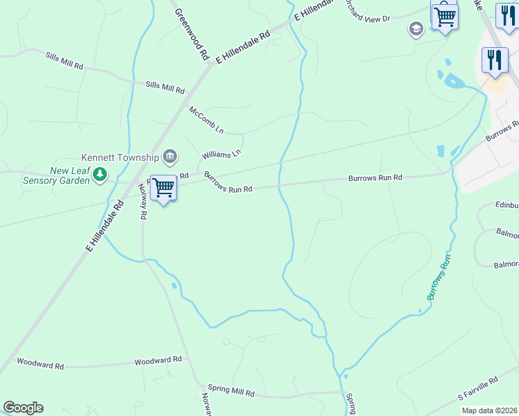 map of restaurants, bars, coffee shops, grocery stores, and more near 813 Burrows Run Road in Chadds Ford