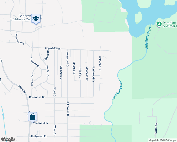 map of restaurants, bars, coffee shops, grocery stores, and more near 14798 Magnolia Drive in Magalia
