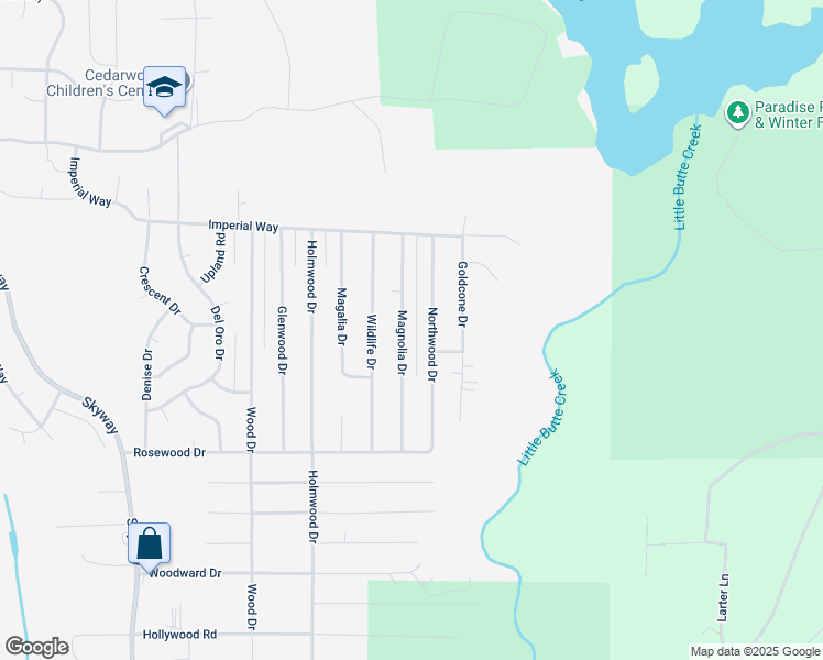 map of restaurants, bars, coffee shops, grocery stores, and more near 14798 Magnolia Drive in Magalia