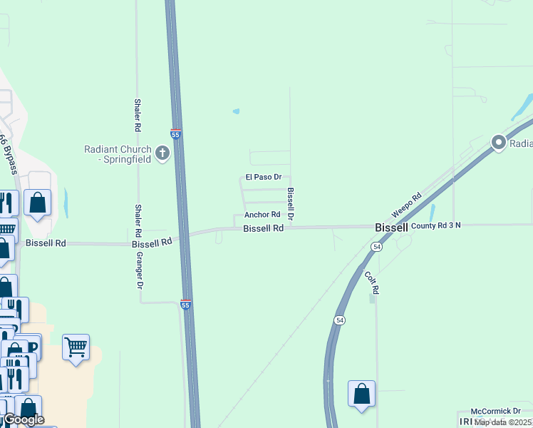 map of restaurants, bars, coffee shops, grocery stores, and more near 2-98 Castings Road in Springfield