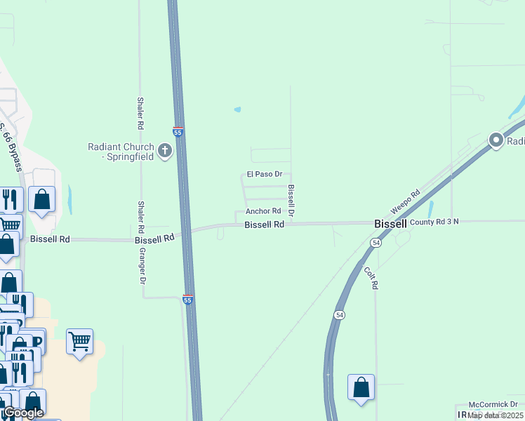 map of restaurants, bars, coffee shops, grocery stores, and more near 2-98 Castings Road in Springfield